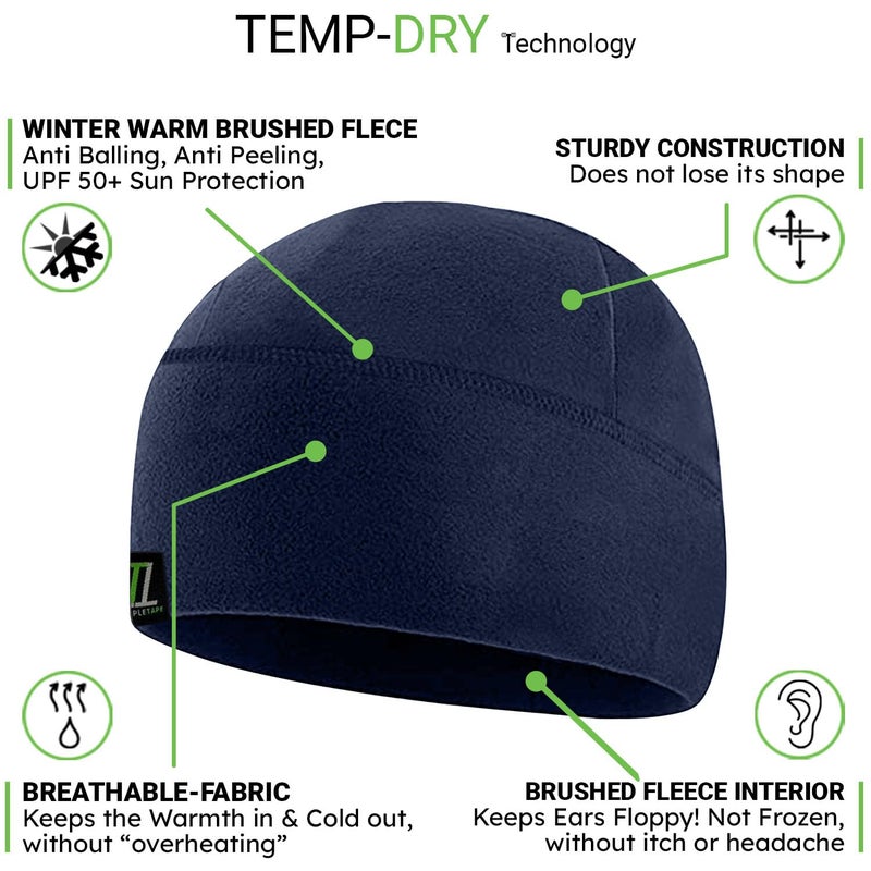 Temple Tape Tactical Fleece Watch Cap Beanie â€“ Skull Cap Fleece Hat - 2 Pack Black/Navy - One Size (Fits Most Heads) - Image 2